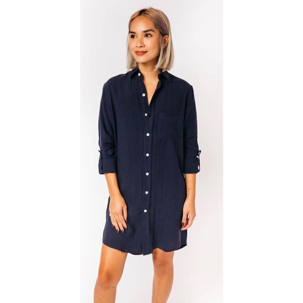 Emily Phillips 100% Cotton Shirt Dress in Navy NWT Size 5 or US 8-10